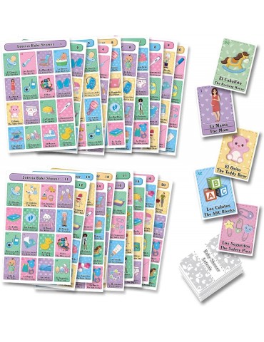 Baby Shower Loteria Bingo - Bilingual English & Spanish, for up to 20 Players