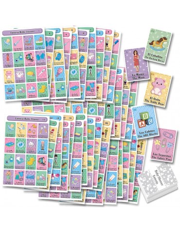 Baby Shower Loteria Bingo - Bilingual English & Spanish, for up to 40 Players