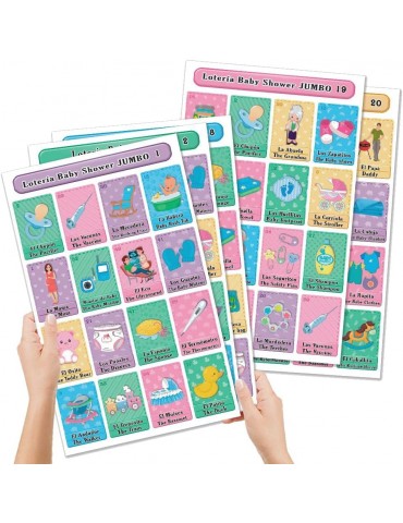 Jumbo Size Baby Shower Loteria Bingo - Bilingual English Spanish, for up to 20 Players