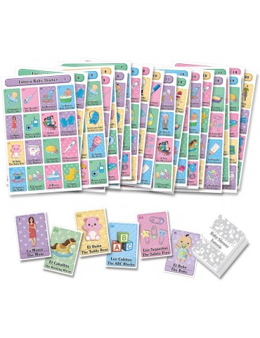 Jumbo Size Baby Shower Loteria Bingo - Bilingual English Spanish, for up to 20 Players