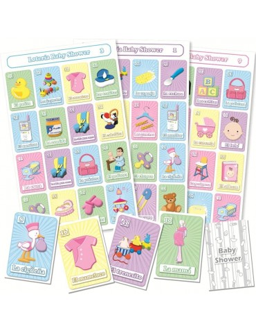 Baby Shower Loteria Bingo Game in Spanish, for 10 Players