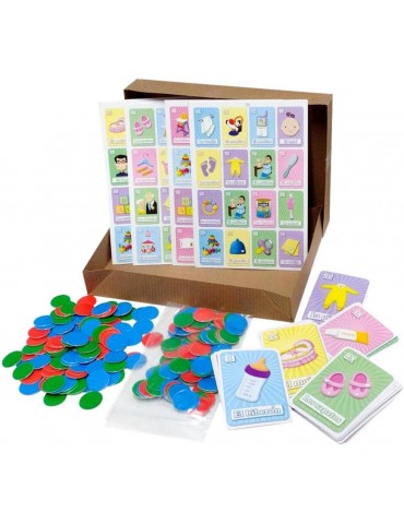 Deluxe Baby Shower Loteria Bingo Game Set in Spanish, for 20 Players with Chips