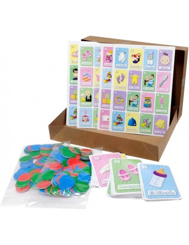 Deluxe Baby Shower Loteria Bingo Game Set in Spanish, for 20 Players with Chips