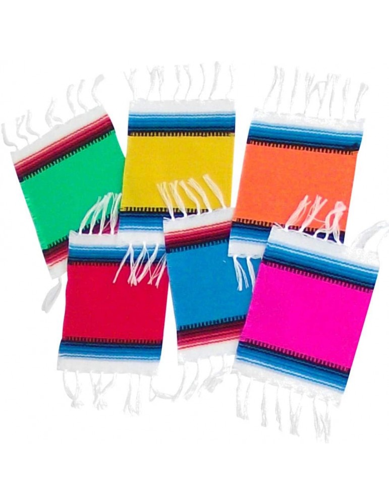 6 Mexican Serape Coasters - Size 4 Inch by 5 Inch Each, 100% Acrylic