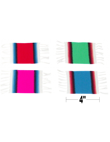 6 Mexican Serape Coasters - Size 4 Inch by 5 Inch Each, 100% Acrylic