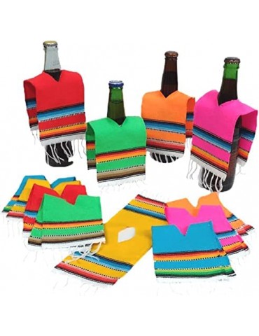 Set of 6 Serapes for Bottles and Mini Fiesta Hats for Bottles - 4 Inches by 11 Inches Poncho Cover, 3.5 Inches Wide Sombrero For Cinco De Mayo Party Decoration (6 of Each)