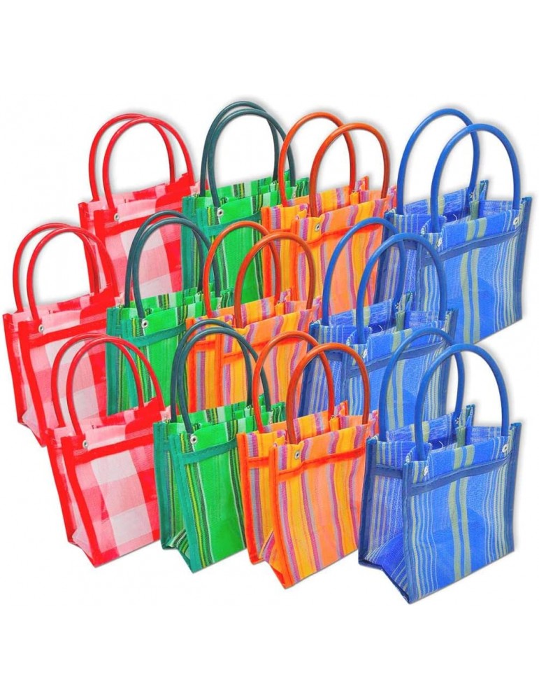 Mini Mexican Tote Mercado Bags for Candy, High Threaded 6" by 6" Gusseted Market Bag - Set of 12 pieces (Assorted Colors