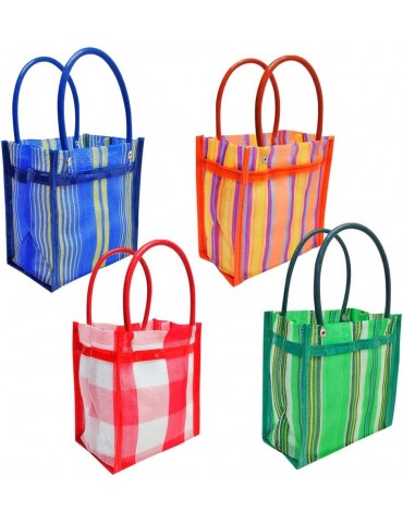 Mini Mexican Tote Mercado Bags for Candy, High Threaded 6" by 6" Gusseted Market Bag - Set of 12 pieces (Assorted Colors