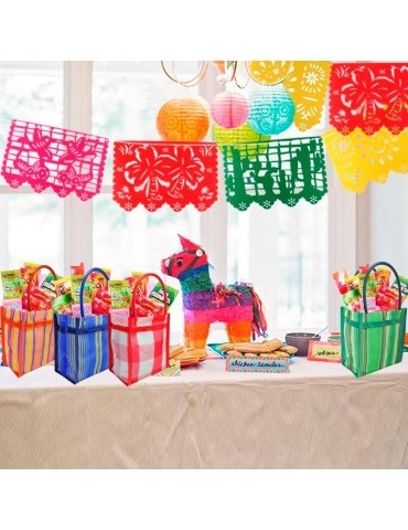 Mini Mexican Tote Mercado Bags for Candy, High Threaded 6" by 6" Gusseted Market Bag - Set of 12 pieces (Assorted Colors