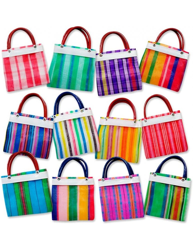 Set of 24 Mini Mexican Tote Mercado Bags 5 inch by 5 inch - Assorted Colors - Small Mexican Mercado Bags (High Thread Mesh)