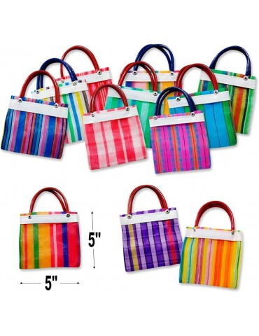 Set of 24 Mini Mexican Tote Mercado Bags 5 inch by 5 inch - Assorted Colors - Small Mexican Mercado Bags (High Thread Mesh)