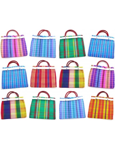 12 Pcs Small Mexican Tote Mercado Bags 7.5 inch by 7.5 inch, Assorted Colors High Thread Mesh - Mini Mexican Mercado Candy Bags