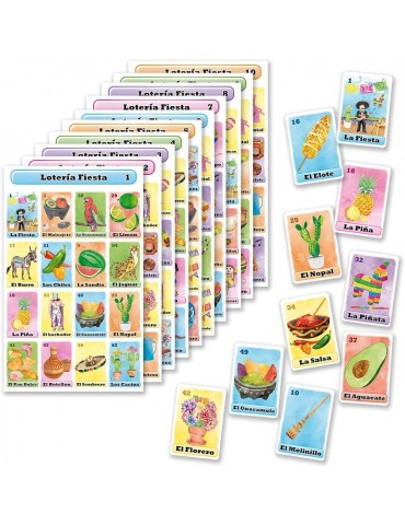 Mexican Loteria Fiesta Bingo Game in Spanish, for 10 Players