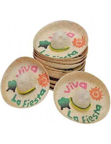 Mini Mexican Sombrero Pack of 12, 2.25 Inches Wide Mini Hats for Cinco De Mayo Party for Bottles - Viva La Fiesta