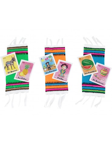 Mexican Loteria Fiesta with Serape Brooch - Loteria Cards Mexican Lottery Bingo Corsage, with Safety Pin - 12 pack