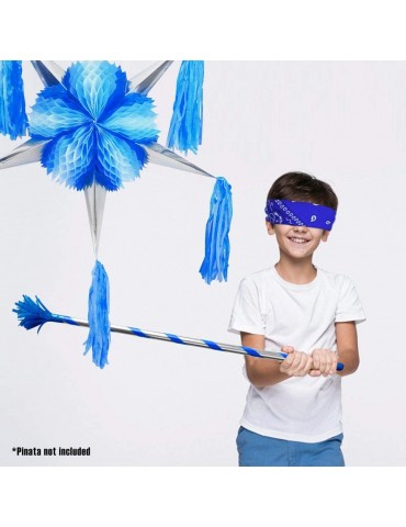 Deluxe 36 Inches Pinata Stick - Single Piece Wooden Pinata Buster with Ribbon and Metallic Finish (Blue)