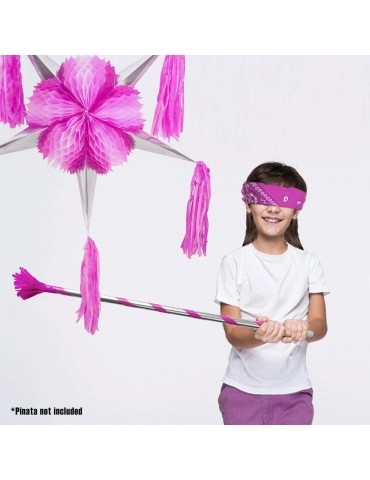 Deluxe 36 Inches Pinata Stick - Single Piece Wooden Pinata Buster with Ribbon and Metallic Finish (Pink)