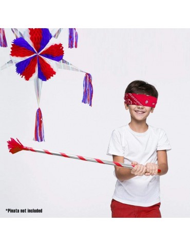 Deluxe 36 Inches Pinata Stick - Single Piece Wooden Pinata Buster with Ribbon and Metallic Finish (Red)